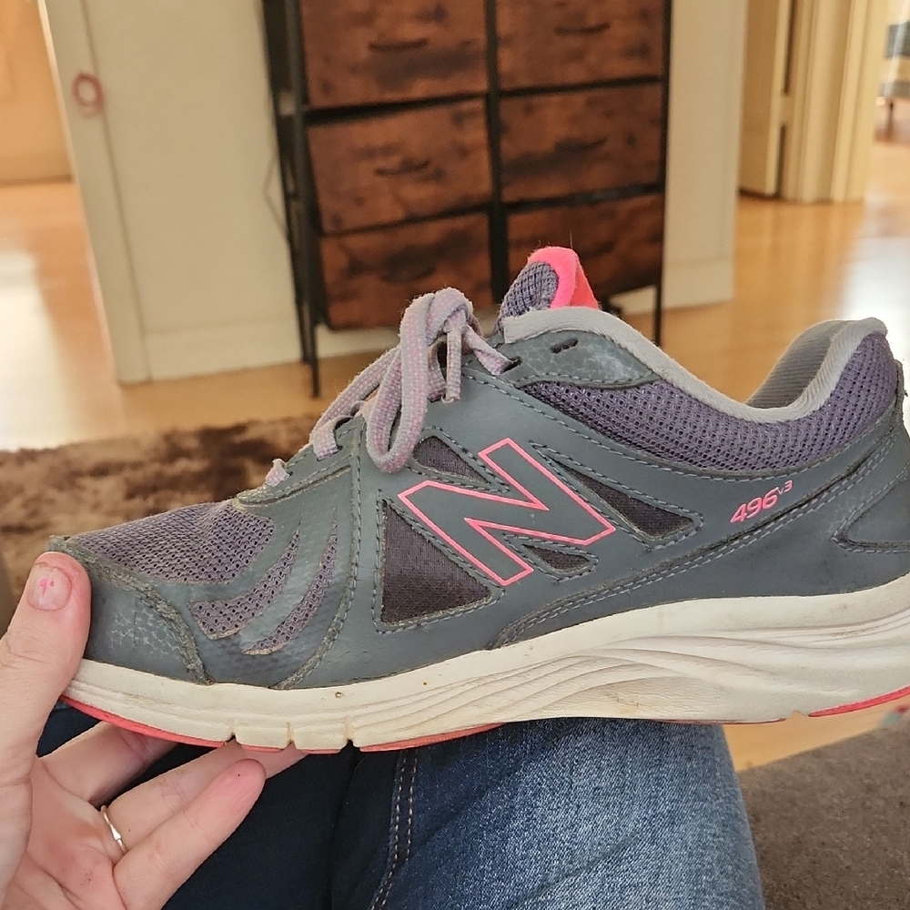 New Balance Gray and Purple Sneaker with Pink Trim
